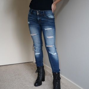KanCan Distressed Super Skinny Mid-Rise Jeans